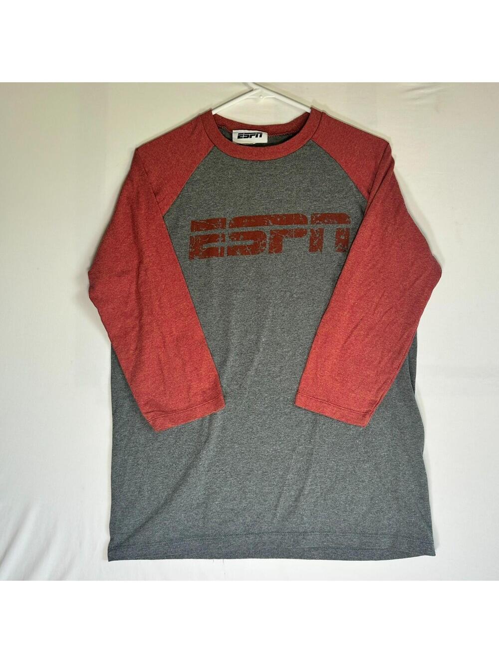 ESPN Raglan Shirt  Gray Red 3/4 Sleeve Graphic Tee Casual Men’s Medium